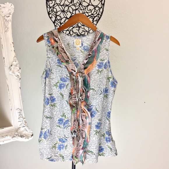 Anthropologie Tops - Anthropologie floral silk sleeveless blouse